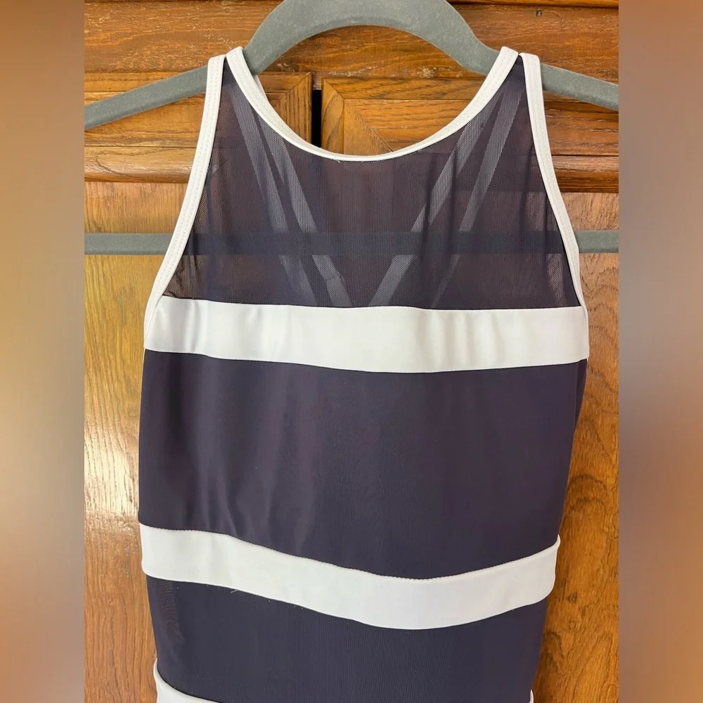 Nautica striped one-piece swimsuit Navy Blue & White Mesh Accents Women’s Small